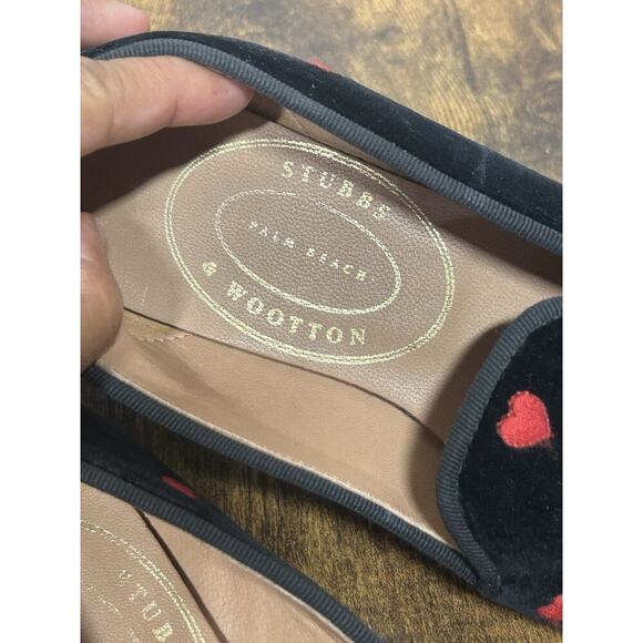 Stubbs & Wootton Mini Heart Black Red Velvet Loafers Size 5 Palm Beach Spain - Picture 6 of 16
